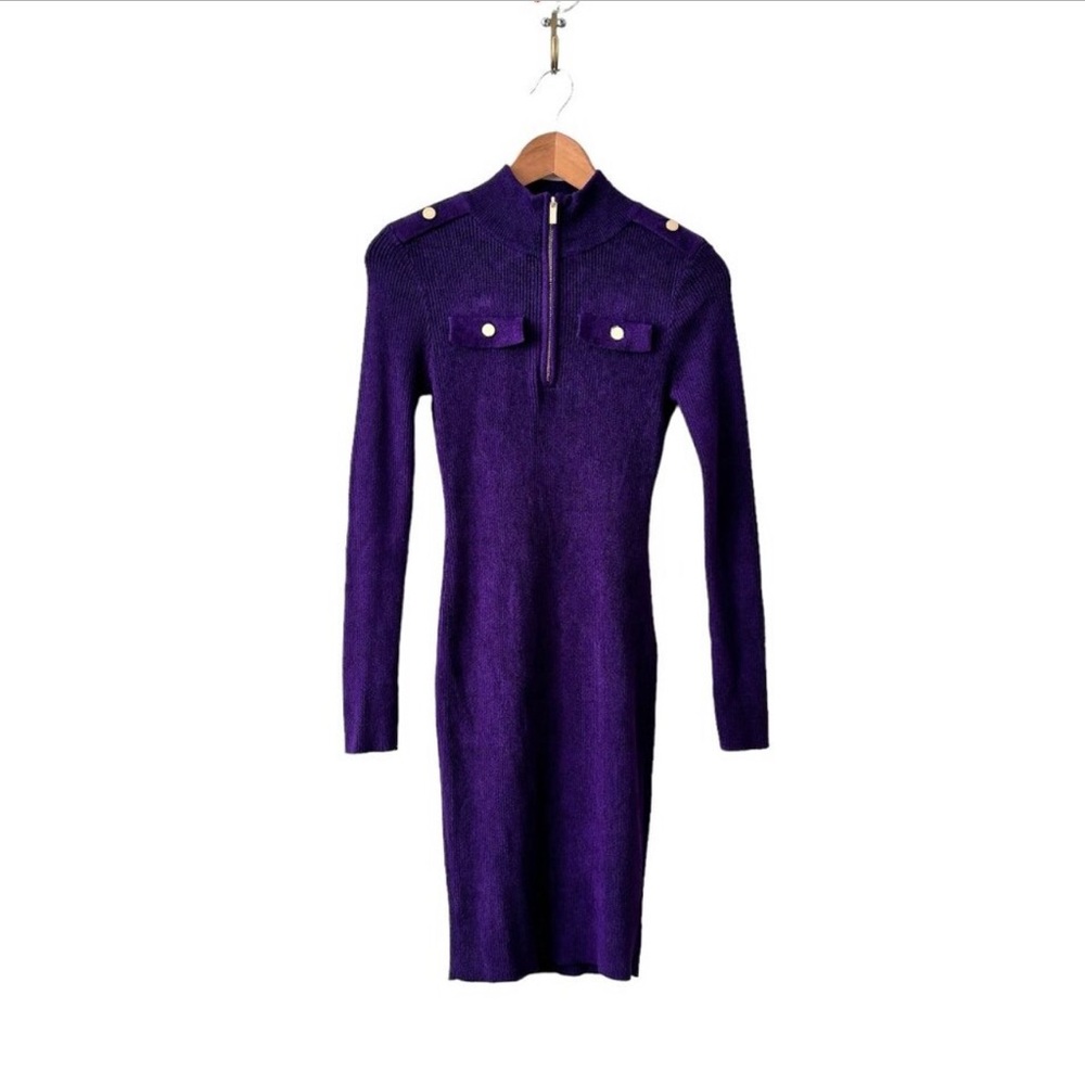 Karen Millen Micro Chenille Rib Knitted Half Zip Mini Dress